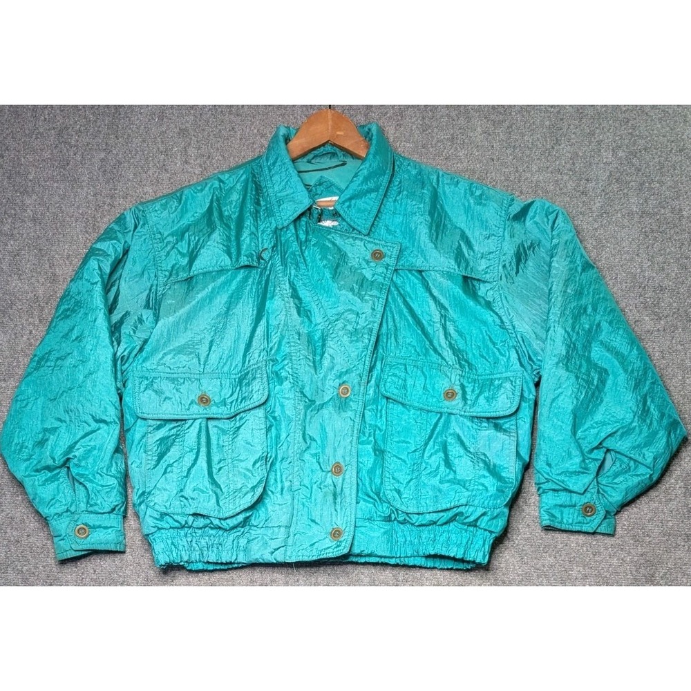 Vintage 80's Rainbow West Women's Large Nylon Jacket Waterproof Coating Teal Gre